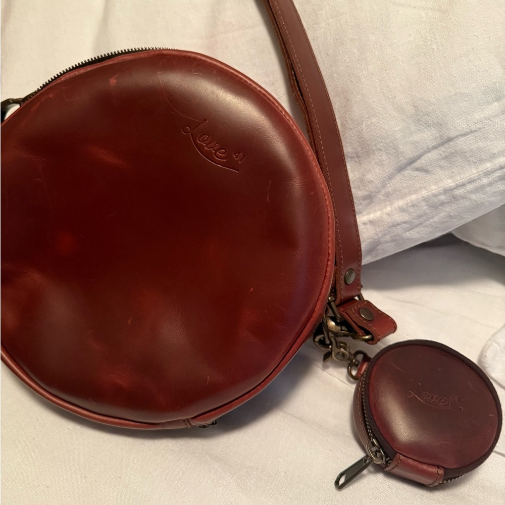 Love 41 chestnut Leather Crossbody Bag with Coin Pouch